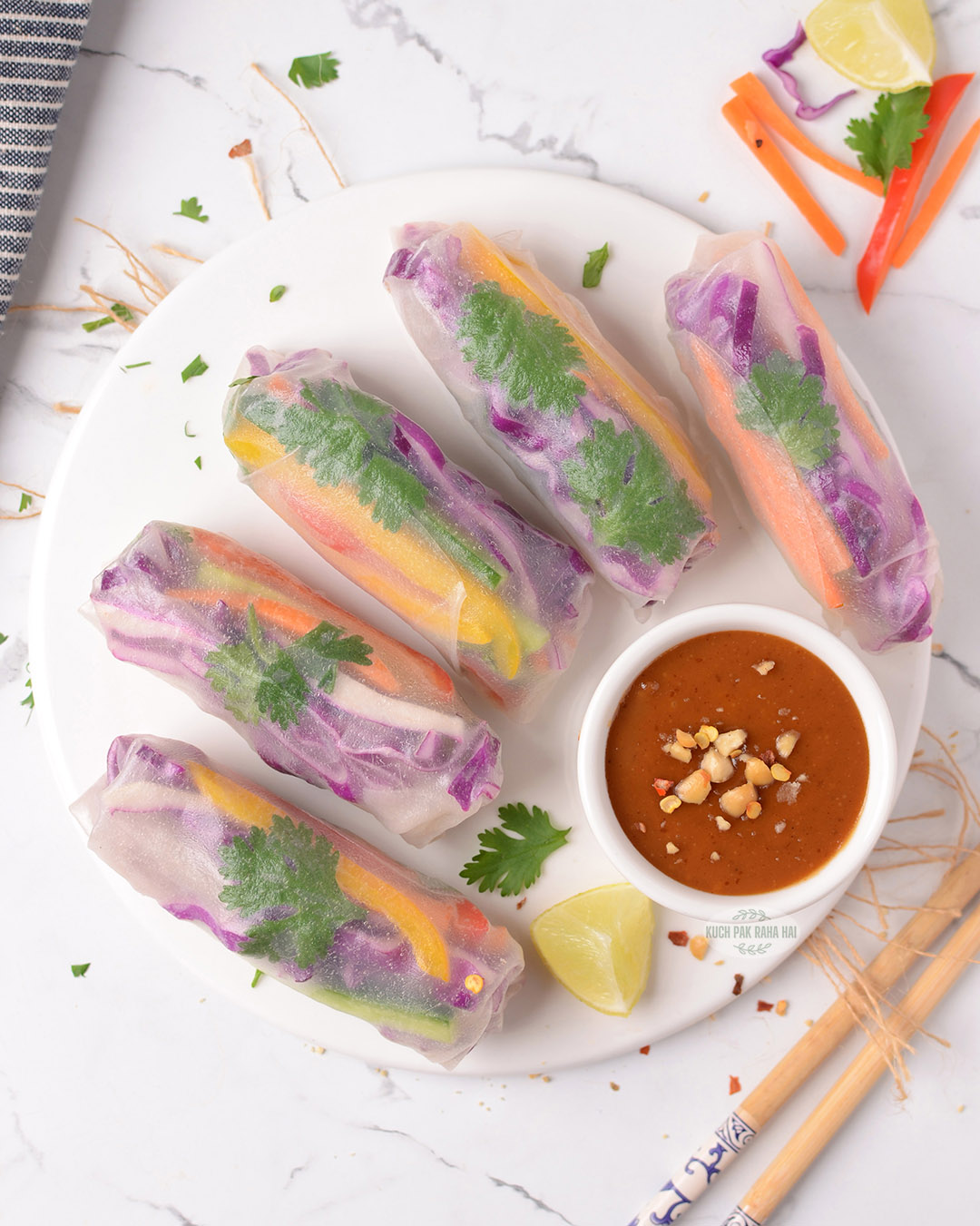 Vegan rice paper rolls with vegetables.