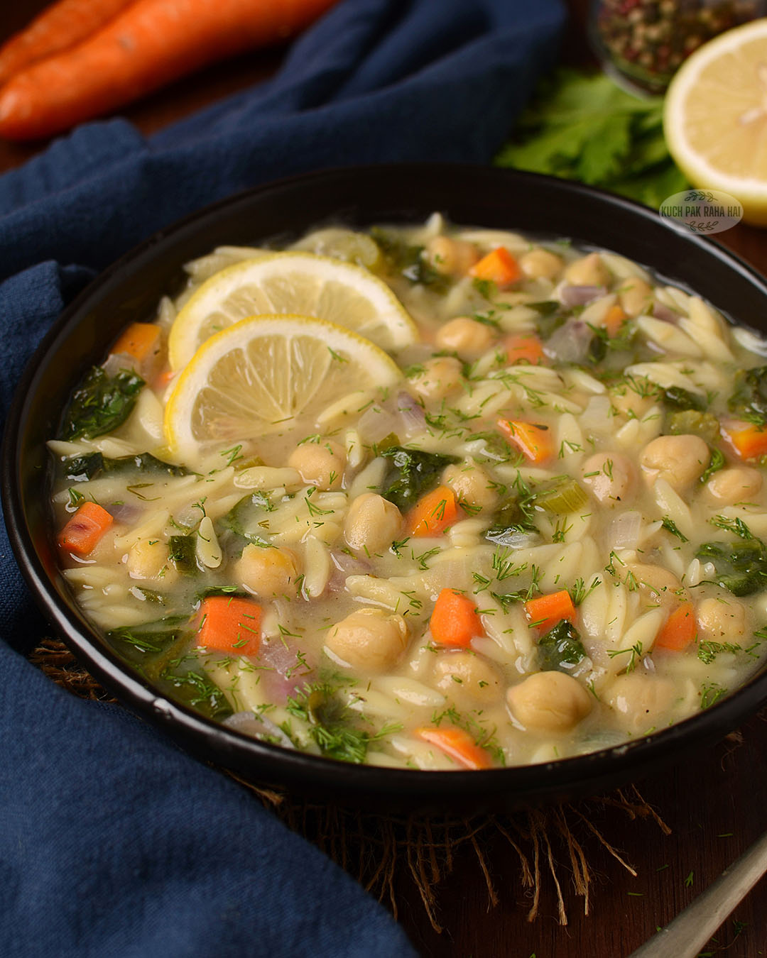 Lemon chickpea orzo soup.