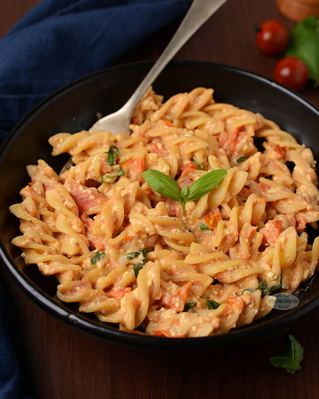 Air fryer tomato feta pasta.