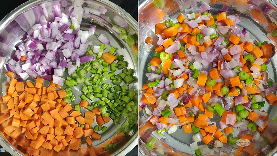 Sautéing veggies in oil.