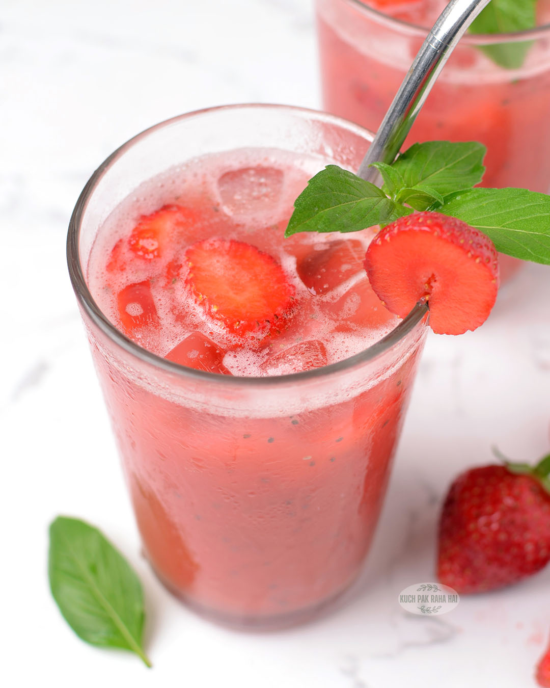 Coconut strawberry summer cooler drink.