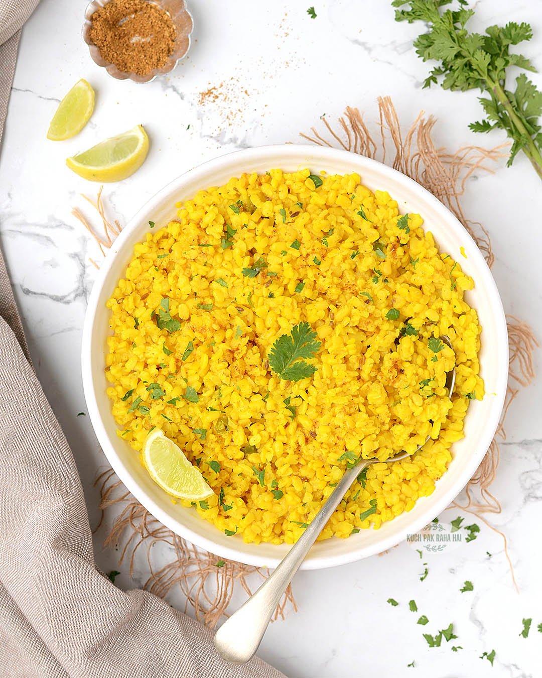 Sukhi moong dal or yellow moong dal served in breakfast.