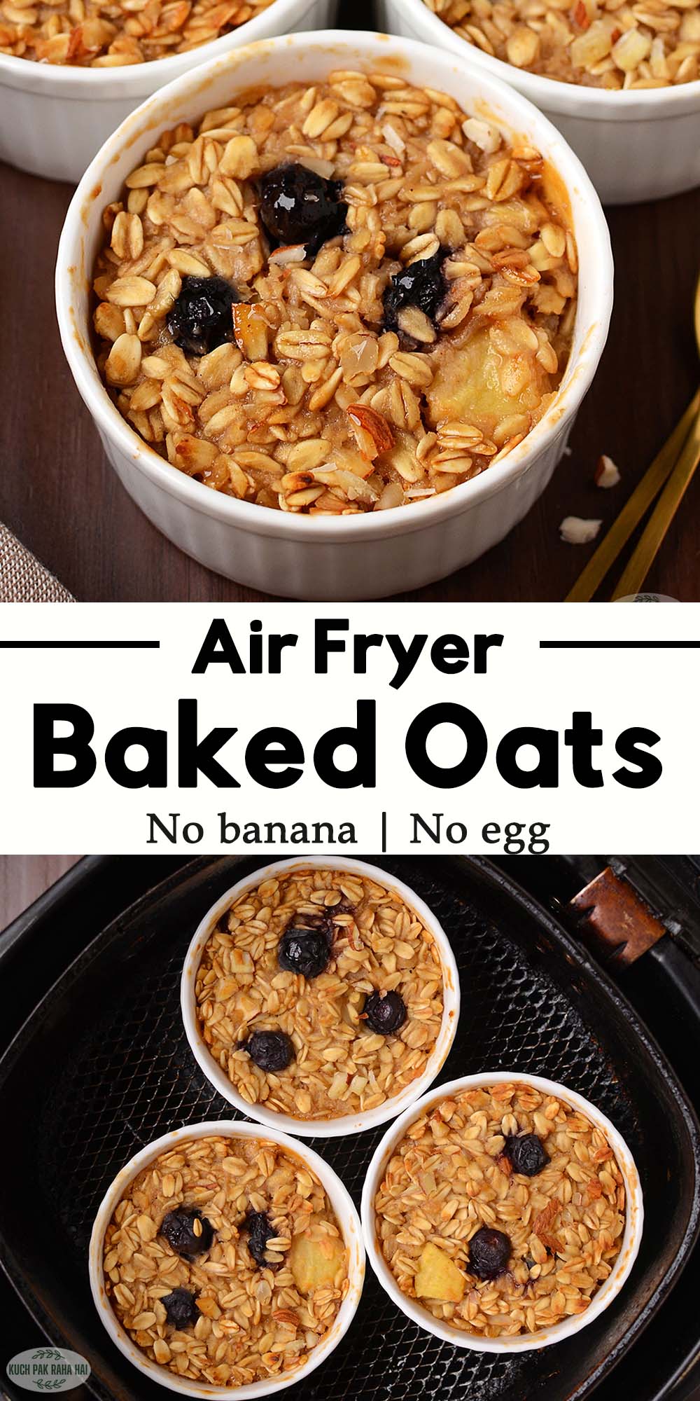 Air fryer baked oats no banana vegan healthy recipe.