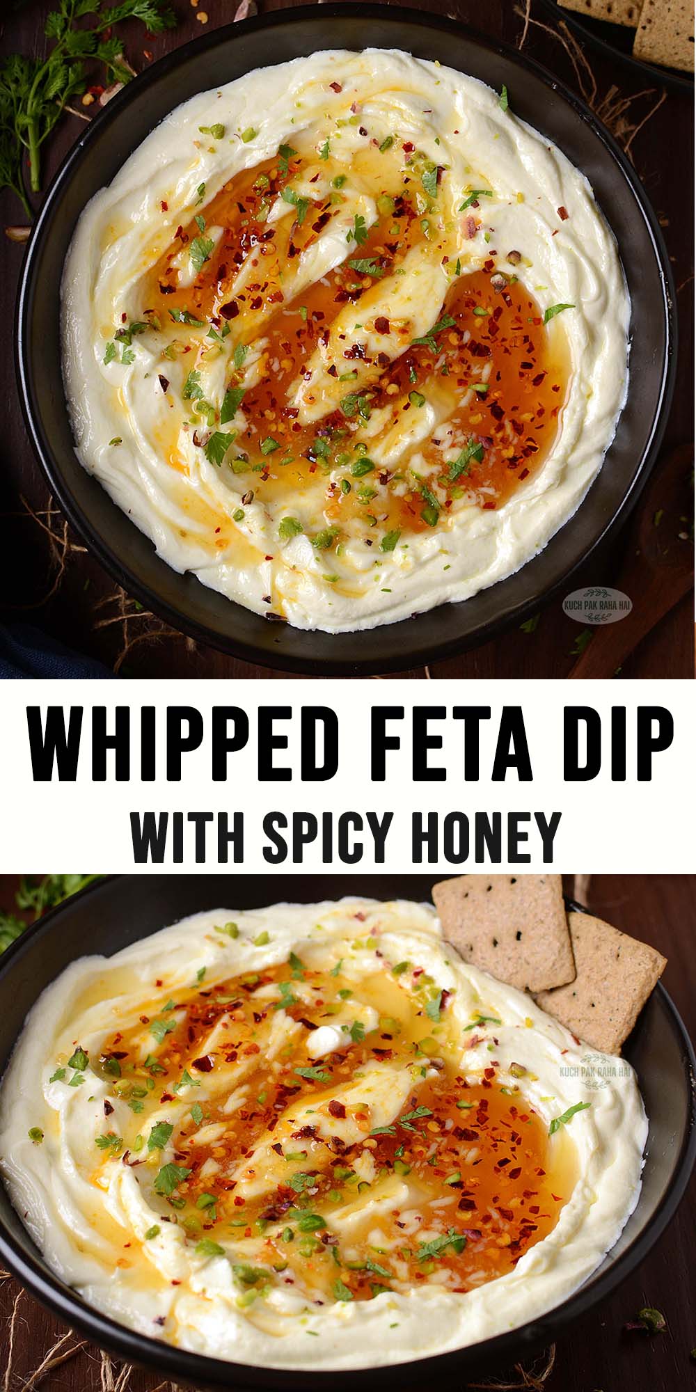 Whipped feta with honey and cream cheese