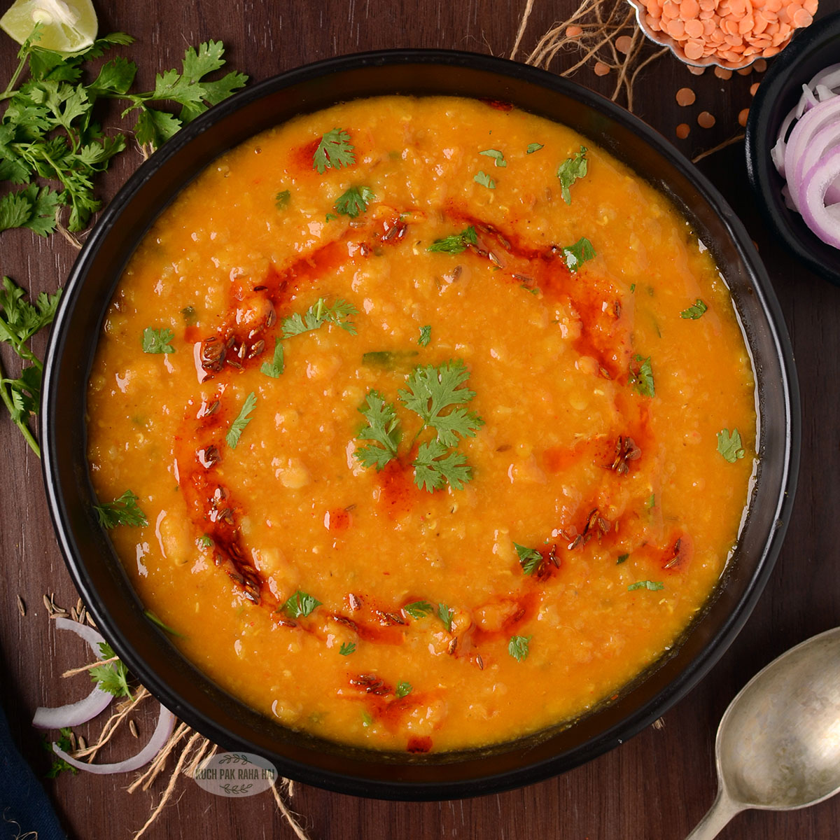 Vegan red lentil curry recipe.