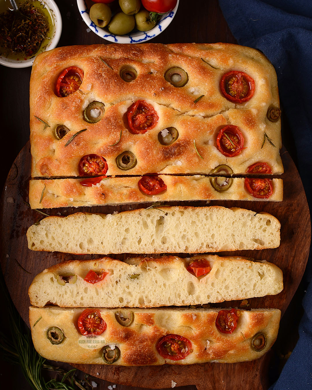 No knead overnight focaccia bread recipe.