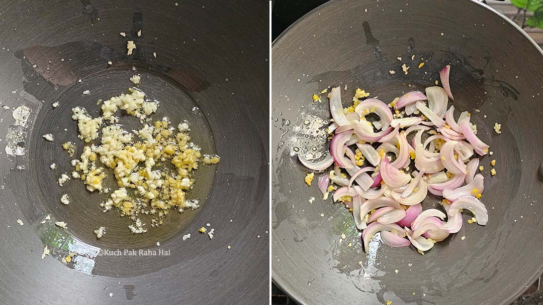 Sautéing onion garlic.