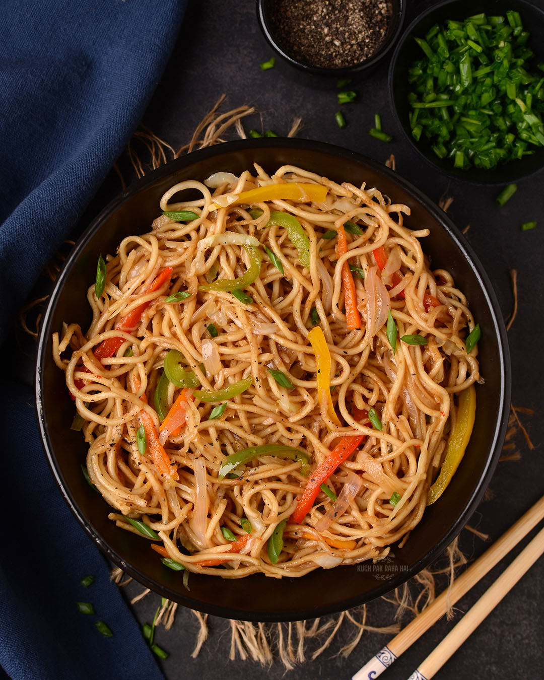 Vegetarian hakka noodles.