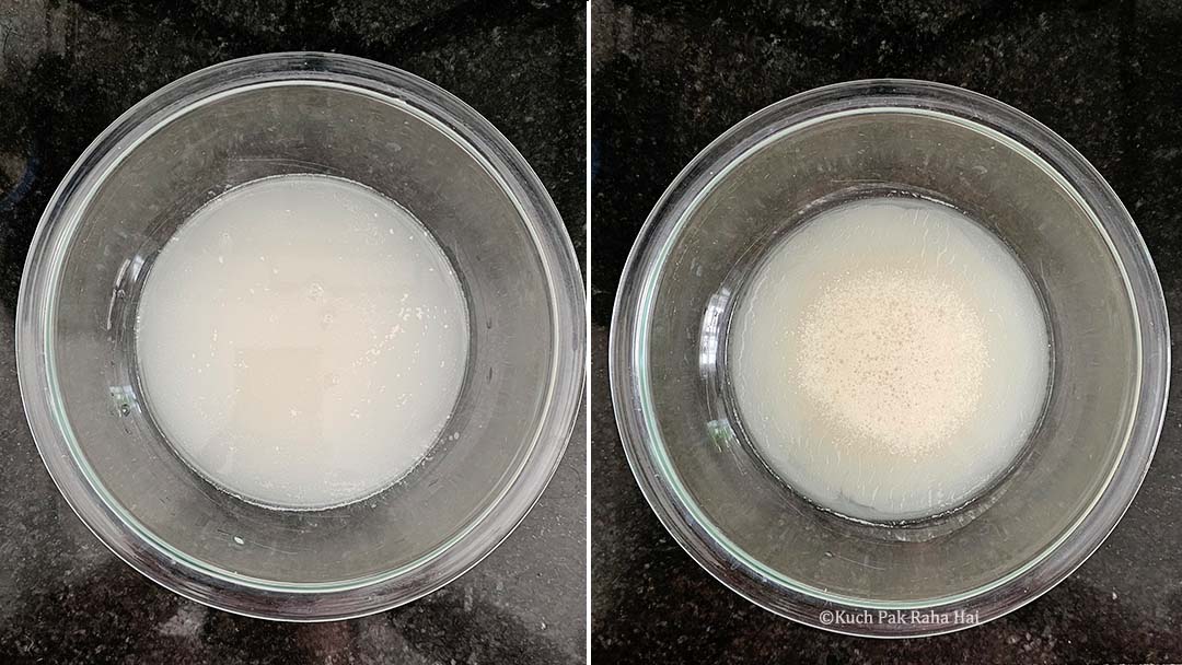 Blooming yeast in warm water and sugar.