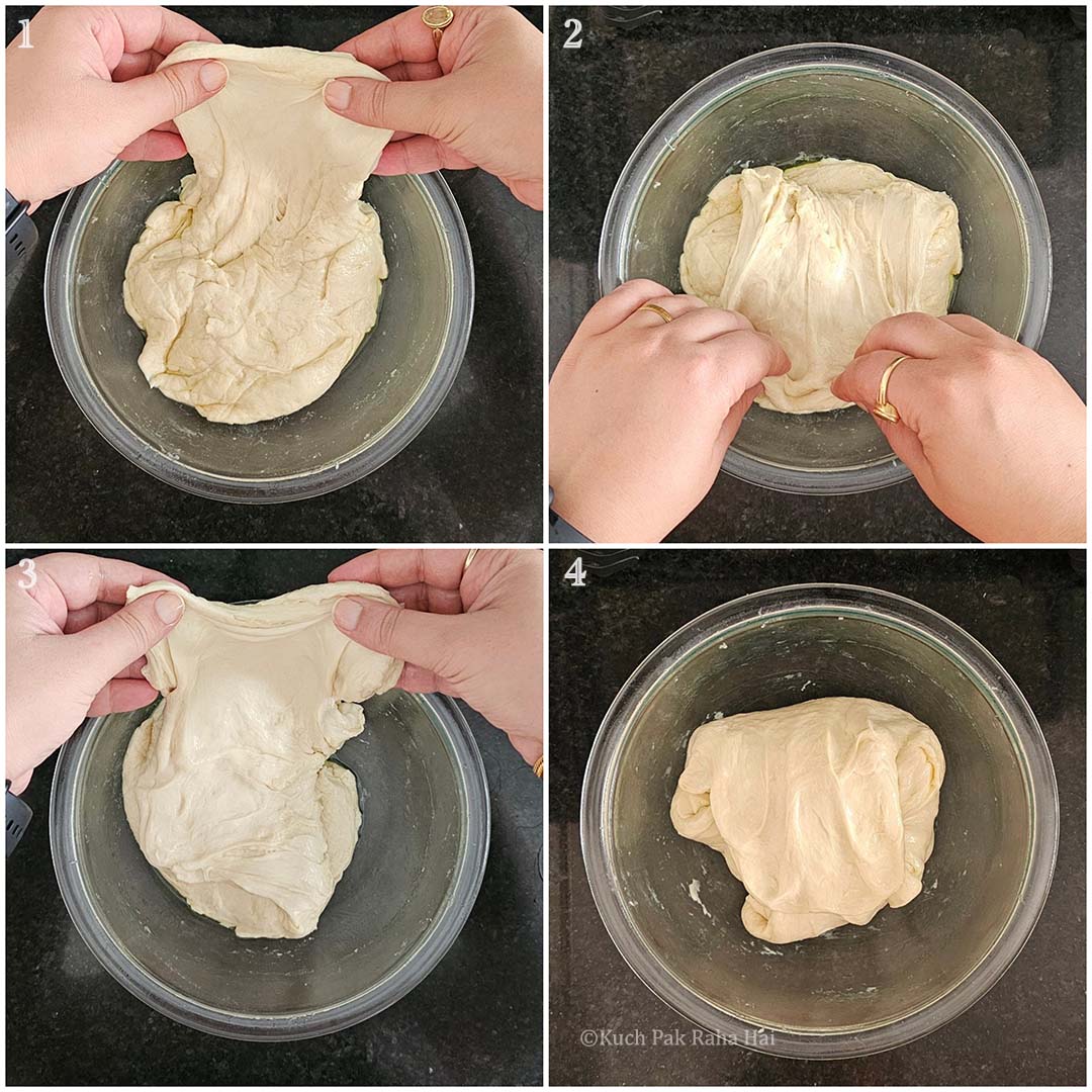 STretching and folding the dough.