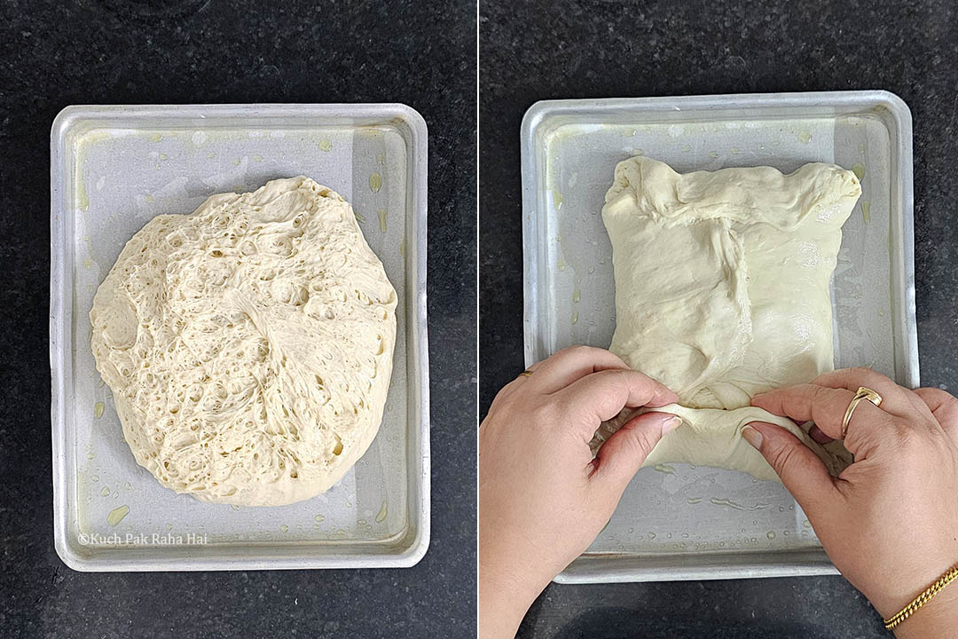 Shaping the bread dough.