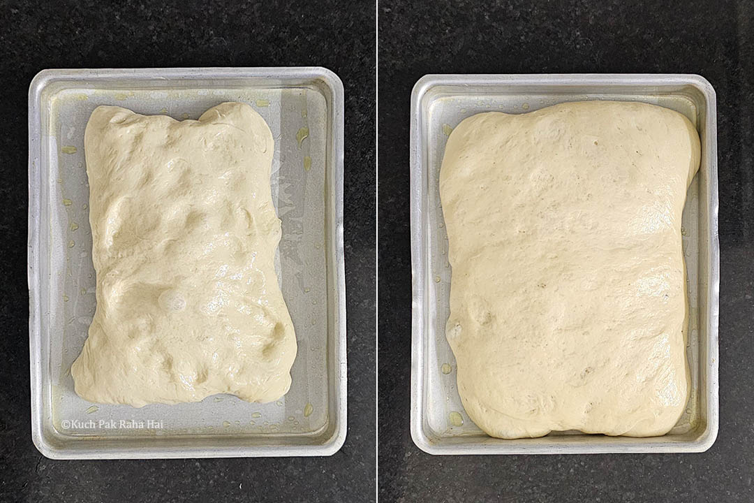Second time proofing focaccia.