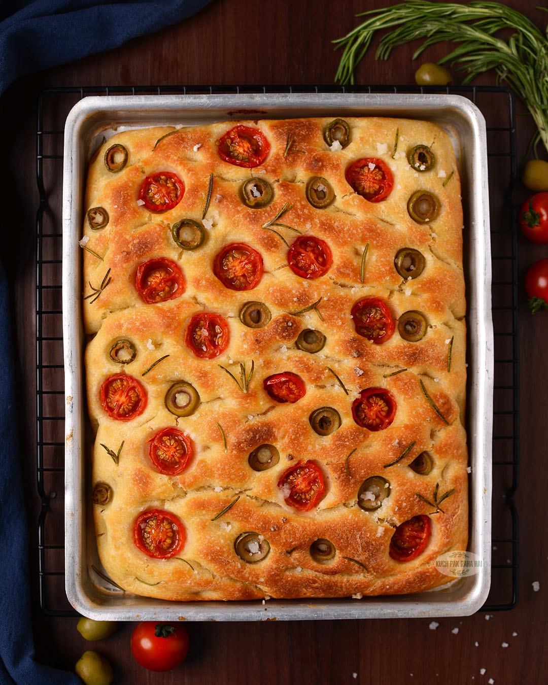 Easy no knead focaccia bread recipe.