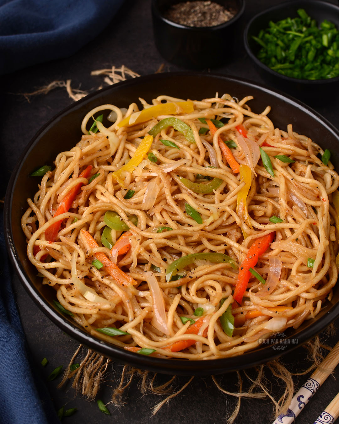 Hakka noodles with vegetables.